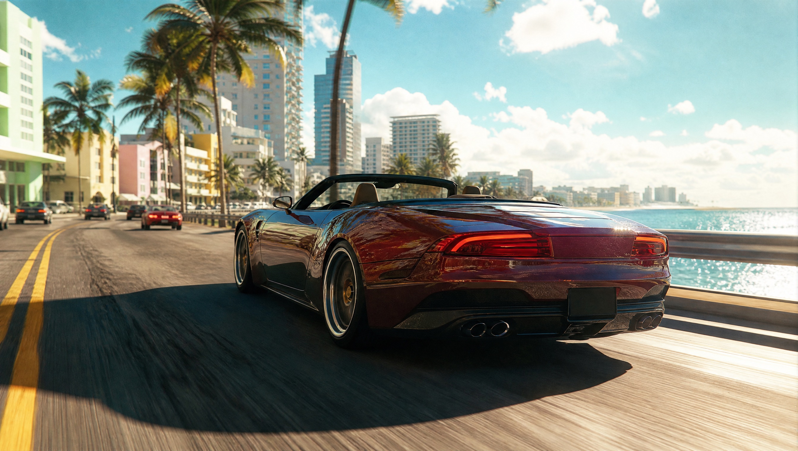 Sun-bleached coast run wallpaper with bright shoreline highway and washed daylight